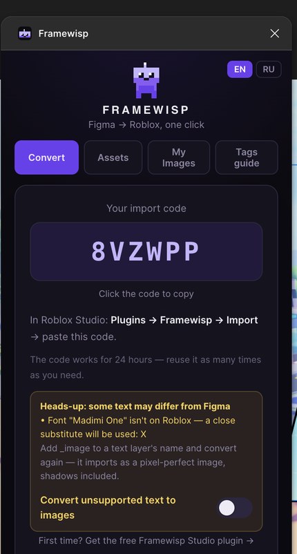 Framewisp plugin, text toggle off